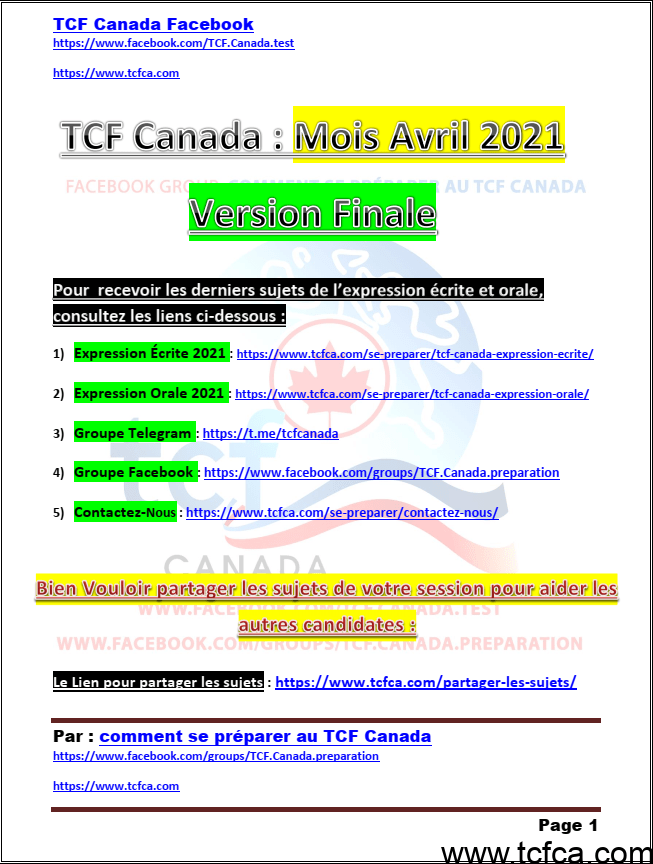 TCF Canada Expression Écrite